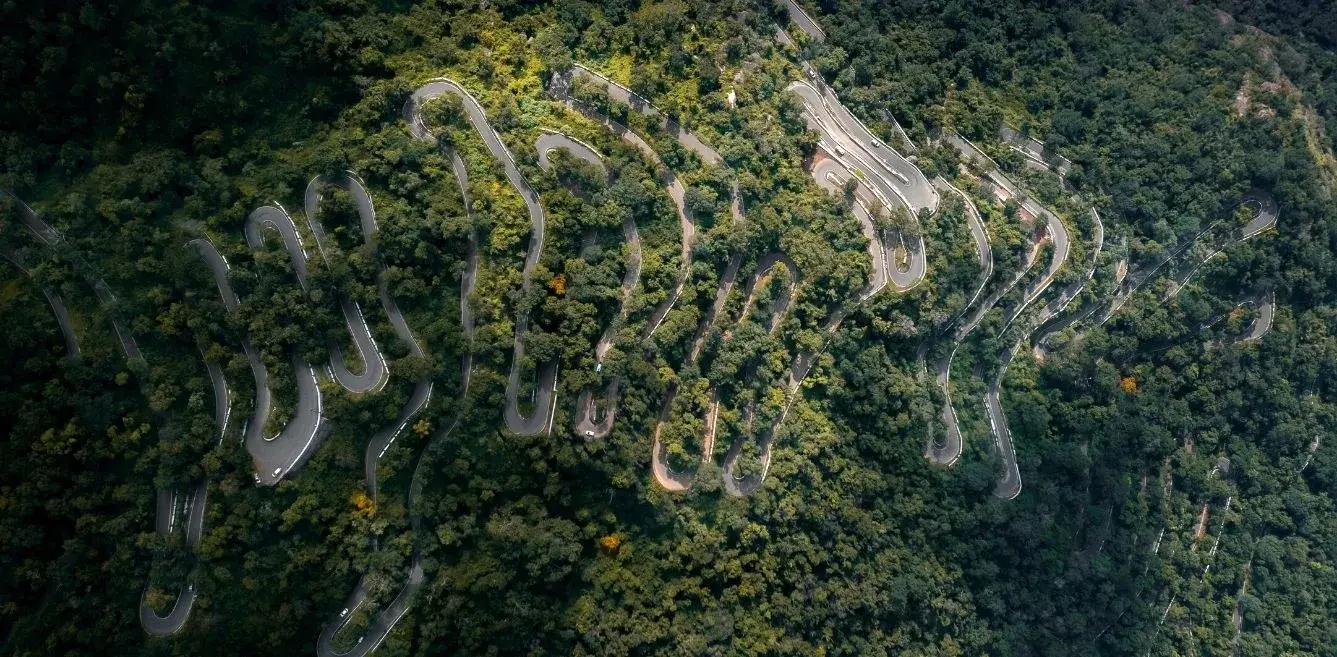 Hairpin bends through the Western Ghats near Valparai